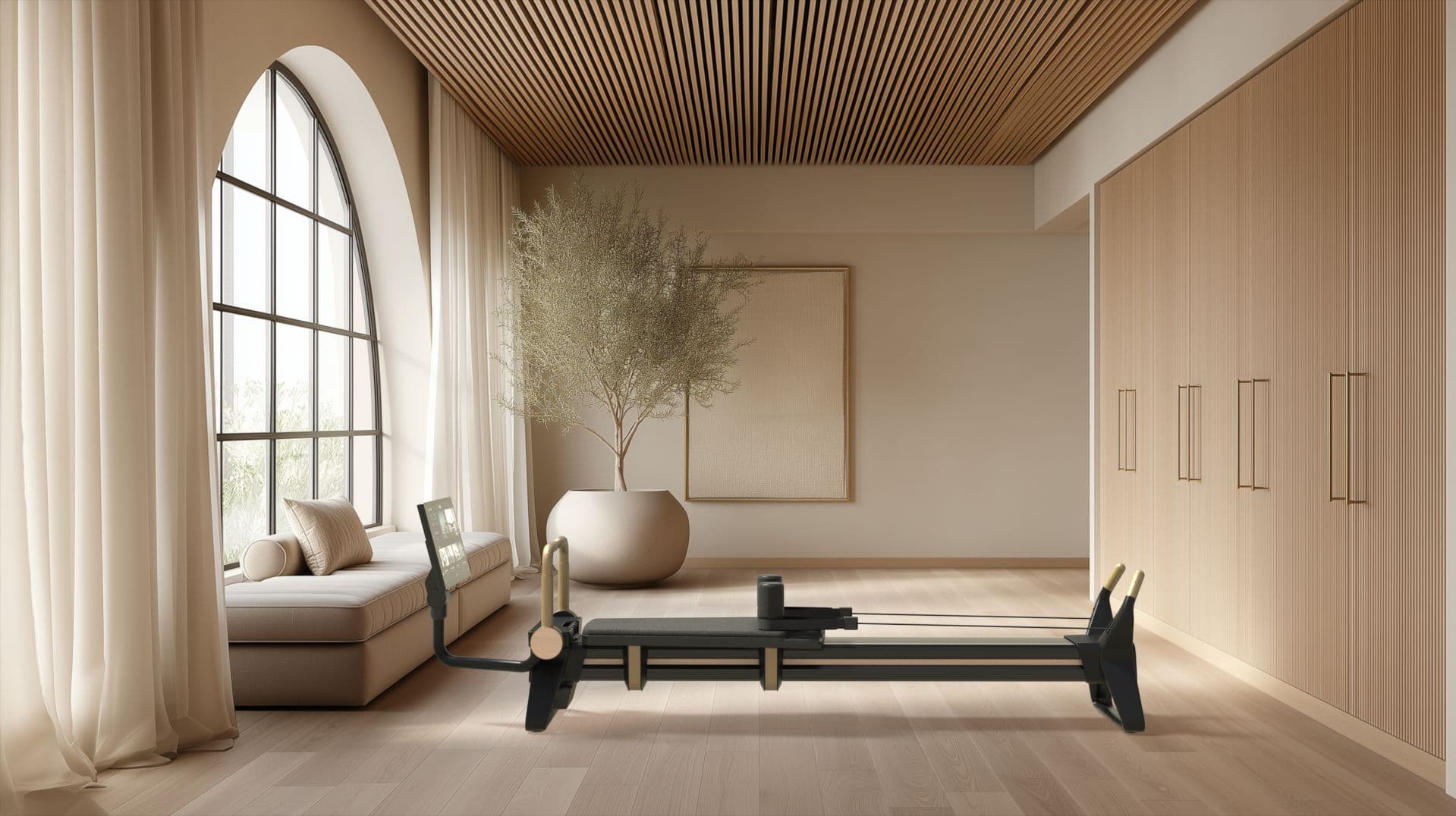 Transforming a bright, modern living space into an elite at-home Pilates studio featuring the sleek, premium design of the non-folding NordicTrack Ultra 1 Reformer.